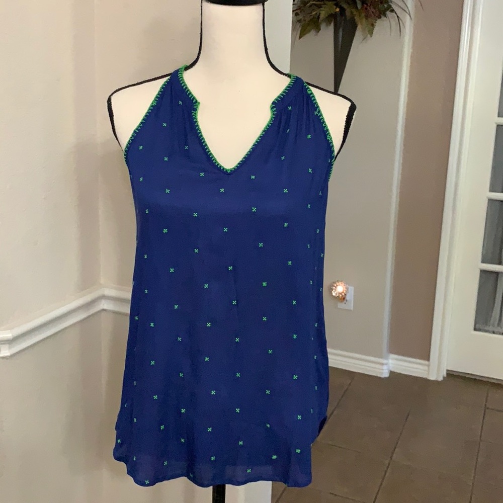 Ella Moss blue and green cross polka dot halter top Size S